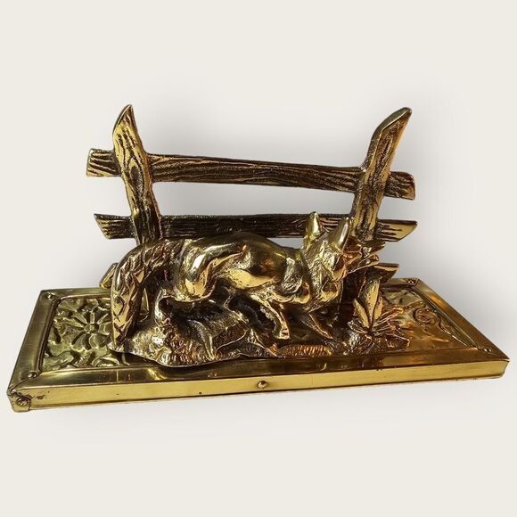 Vintage Brass Wolf Fence Desk Letter Holder - Picture 4 of 6